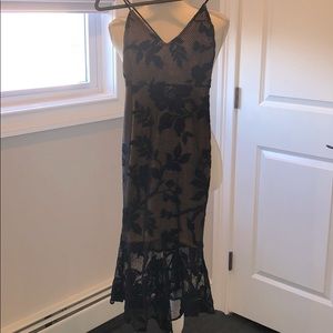 ASOS Rust and Black Mesh MIDI Ruffle Hem Dress